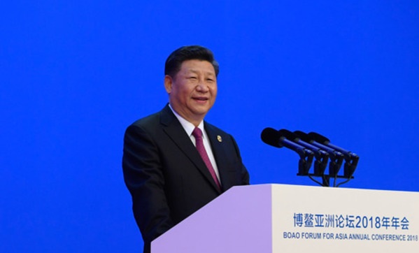 시진핑 중국 국가주석이 지난달 10일 하이난성 보아오에서 열린 일명 보아오포럼에서 기조연설을 하고 있다. 시 주석은 이날 연설에서 중국 시장을 대폭 개방하고 지재권 보호를 강화하겠다고 밝혔다./ 뉴시스