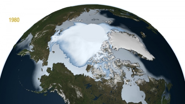 1980년의 북극 빙하(자료:NASA)
