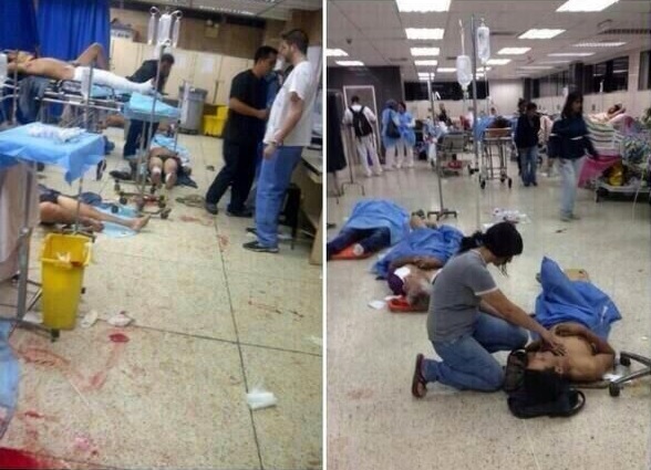 의료서비스 체계가 무너진 베네수엘라 병원(환자들이 더러운 바닥에서 진료를 받고 있다)(자료:theconsul)