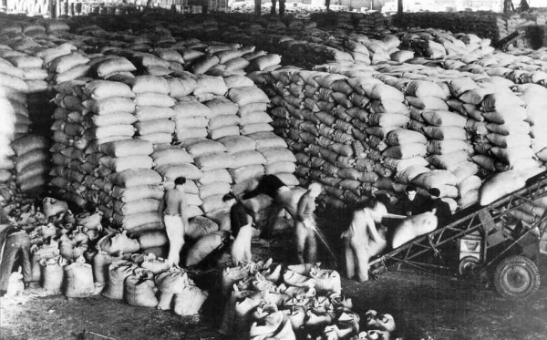 마셜플랜(Marshall Plan)에 따라 항구에 도착한 원조 물품을 하역하는 프랑스 부두노동자들(1948)(자료:adst.org)