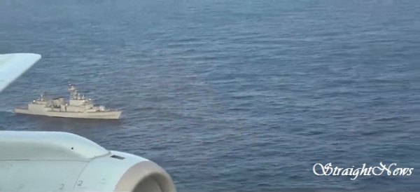 일본 방위청이 공개한 영상. 일본 해상자위대(MSDF) 소속 가와사키 P-1 초계기 아래로 우리 해군의 광개토대왕함(DDH-971)이 보인다.(2018.12.20)(자료:youtube 영상 갈무리) ⓒ스트레이트뉴스
