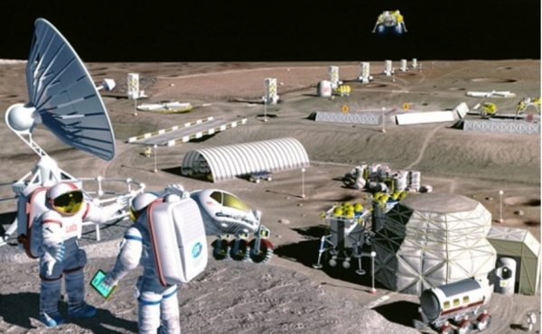 NASA가 추진하고 있는 달 정착기지 및 광물 채굴 활동 상상도. (출처=NASA)