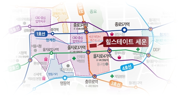 서울 중구 옛 세운상가 자리 세운지구 3구역에 13년 만에 들어서는 주상복합아파트 '힐스테이트 세운'의 입지. @스트레이트뉴스