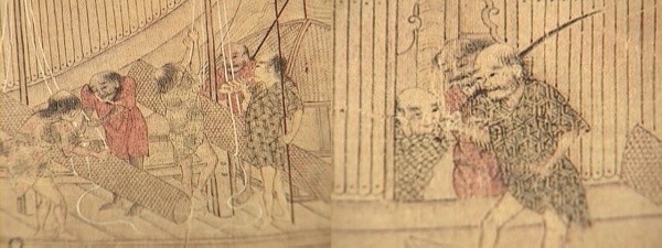 왜구도권(16세기 명나라 해안에 출몰해 노략질하던 왜구 그림. 가로5.2mx세로32cm)(자료:쓰루다 게이/KBS1TV 화면 갈무리)
