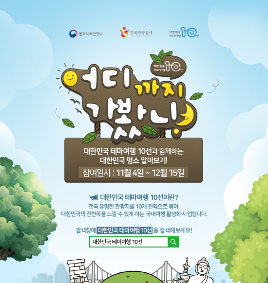 한국관광공사가 지역관광 활성화를 위해 4일부터 12월 15일까지 총 6주 간 대한민국 테마여행 10선 스탬프투어 행사를 진행한다. 사진은 스탬프투어 행사 포스터