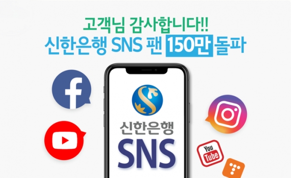신한은행은 지난 15일 기준으로 페이스북, 인스타그램, 유튜브 등 공식 SNS 채널 팔로워가 총 150만명을 돌파했다. 신한은행 제공