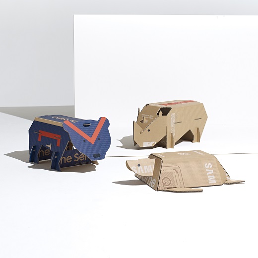 삼성전자가 영국 디자인 전문 매체 '디진(Dezeen)'과 공동 주최한 에코 패키지 디자인 공모전 '아웃 오브 더 박스' 에서 최종 우승한 'Endangered Animal'. 삼성전자 제공