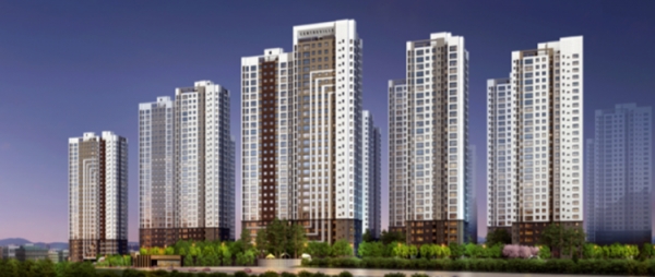 동부건설이 이달 당진 수청1지구에서 분양 예정인 '당진 센트레빌 르네블루' 투시도. (자료 : 동부건설)