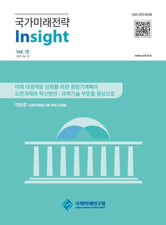 ‘국가미래전략 Insight’ 제15호(표제: 미래 대응역량 강화를 위한 중장기계획의 도전과제와 혁신방안: 과학기술 부문을 중심으로) 표지(자료= 국회미래연구원)