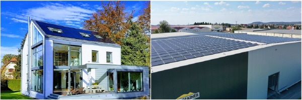 독일 바이에른주 주거용 태양광과 독일 공장 지붕에 설치된 태양광 모습. 한화큐셀 제공