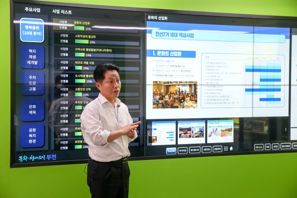 유튜브 라이브 ‘부천아! 부탁해’를 통해 장덕천 부천시장이 주요 사업에 대해 설명하고 있다. 사진=부천시 제공