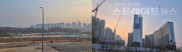 '청약 불패' 파주 운정3지구 A32블록에 짓고 있는 'GTX 운정역 금강펜테리움 센트럴파크'와 A7블록에 '운정신도시 제일풍경채 3차 그랑포레'의 건설현장.@스트레이트뉴스