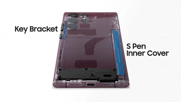 삼성전자 최신 스마트폰 갤럭시S22울트라 모델에 적용된 폐어망 재활용 소재 부품들. 해당 소재는 한화솔루션 자회사 한화컴파운드가 개발했다. /사진=삼성전자