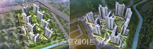 4차 민간 사전청약 아파트 단지인 '인천검단 호반써밋3차'(왼쪽)와 '제일풍경채 의왕고천'의 조감도.이들 단지는 후분양으로 계약금은 분 청약은 2년여 뒤에 내면 된다.
