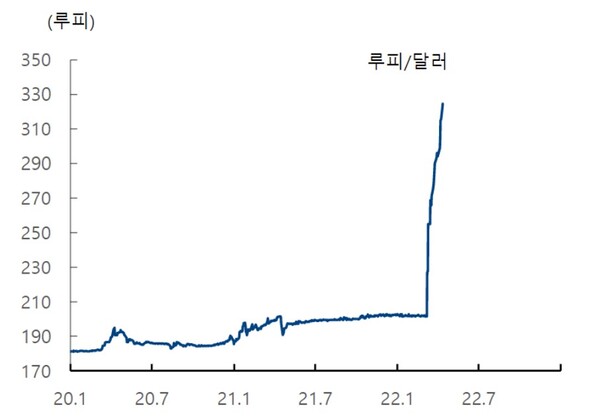 급락하는 스리랑카 통화 루피화의 가치(출처=하이투자증권)
