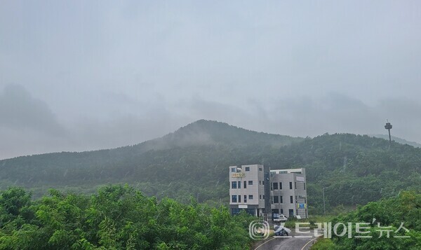 영종국제도시 A16블록의 북쪽에 자리한 백운산의 우중 경관.@스트레이트뉴스 DB