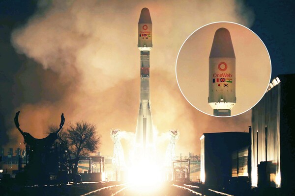 지난해 카자흐스탄에서 영국 우주인터넷 기업 원웹 위성을 실은 러시아 소유즈로켓이 발사되고 있다. /사진=원웹