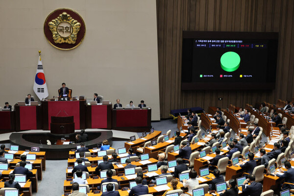 30일 오후 국회 본회의에서 ‘출생통보제’ 도입을 위한 ‘가족관계 등록 등에 관한 법률 개정안’이 통과되고 있다.(사진=연합뉴스)