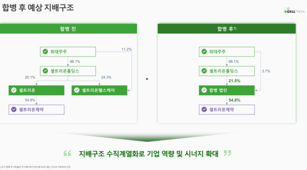 서정진 회장이 제안한 합병 셀트리온 지배구조 변화.
