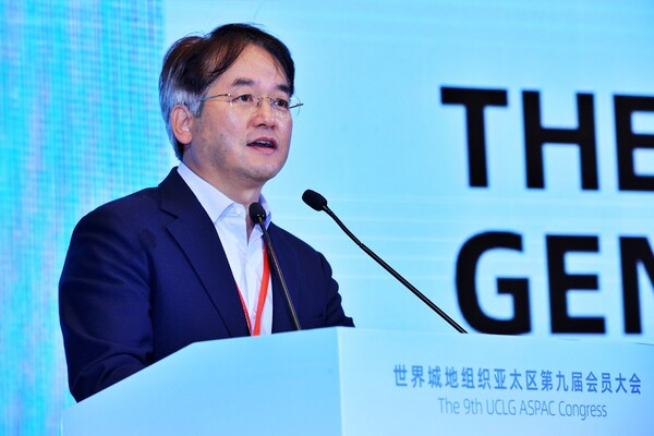 세계지방정부연합 아태지부 차기총회 유치를 제안하는 이동환 고양특례시장. 고양시청 제공