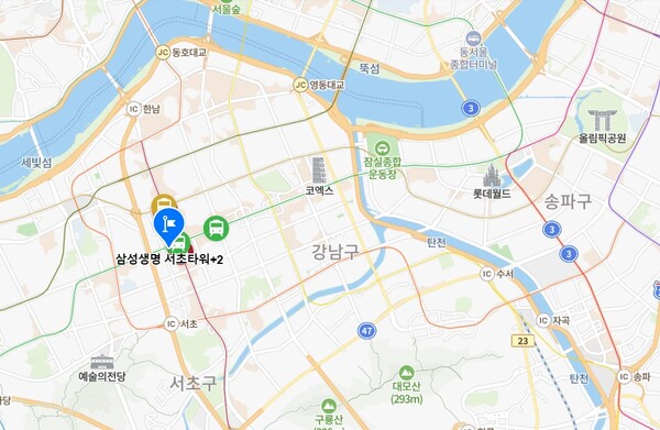 삼성생명서초타원에 위치한 삼성생명 강남FP센터. 네이버 지도 캡처.