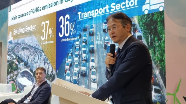 유엔기후변화협약 당사국총회(COP27)에서 기조연설하는 이동환 고양특례시장. 고양시청 제공.