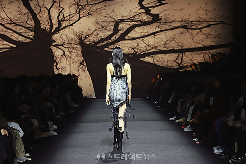 서울패션위크 두칸 2024 F/W 컬렉션에서 모델이 런웨이를 걷고 있다. 양용은 기자 taeji1368@naver.com