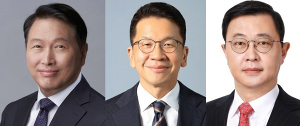 (왼쪽부터)최태원 SK그룹 회장, 최창원 SK수펙스추구협의회 의장, 최재원 SK이노베이션 수석부회장. SK그룹 제공