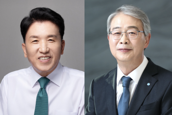 (왼쪽부터)  함영주 하나금융지주 회장과 임종룡 우리금융그룹 회장. 각사.