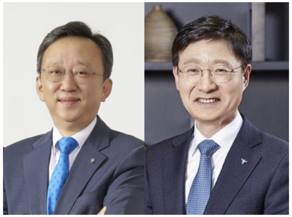 (왼쪽부터)  정상혁 신한은행장과 이승열 하나은행장.
