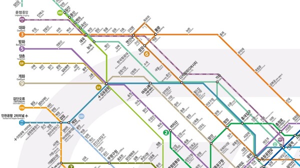노선도에 표시된 GTX-A 북측 구간(노선번호 맨 위). SG레일