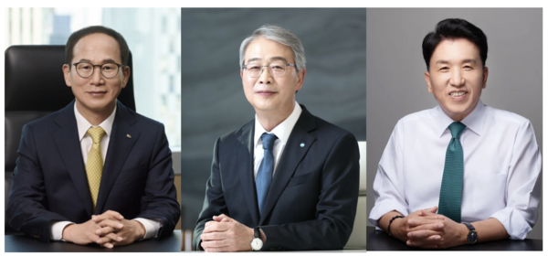 (왼쪽부터) 양종희 KB금융지주 회장, 함영주 하나금융그룹 회장, 임종룡 우리금융 회장. 각 사 제공.