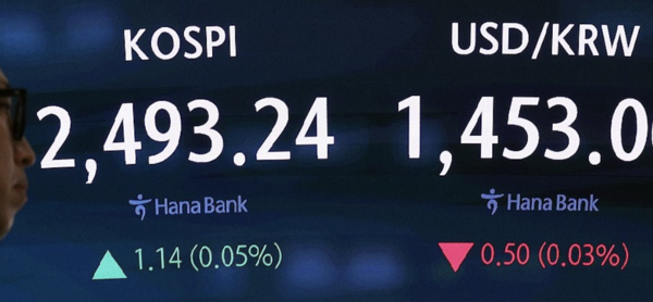 8일 코스피가 2521.79에 마감했다. 사진은 코스피가 이날 장중 2493.24를 기록한 모습. 연합뉴스 제공.