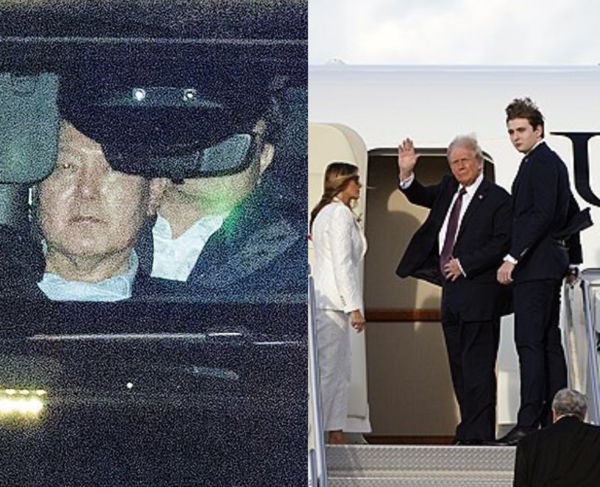 구치소로 향하는 윤석열 대통령(왼쪽)과 도널드 트럼프 당선인 가족. 연합뉴스 제공.