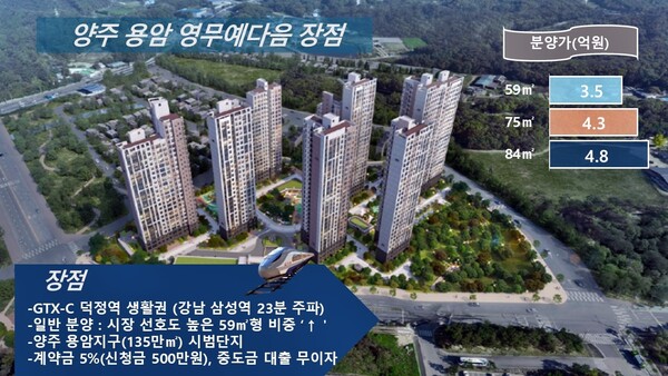 한국부동산원 청약홈은 ㈜영무토건이 경기도 양주시 은현면 용암리 784-8번지 일원에 공급하는 ‘양주 용암 영무예다음 더퍼스트’의 특별공급 청약을 이달 31일 실시한다. ⓒ스트레이트뉴스(김태현 선임기자)