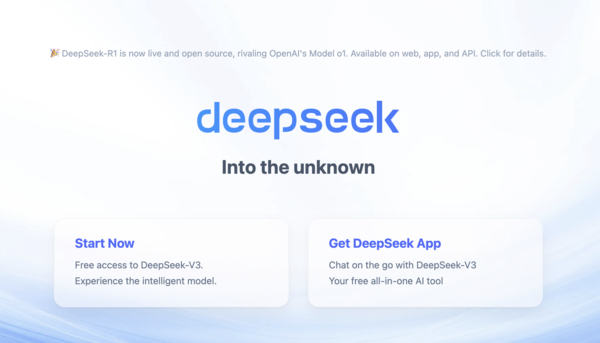 딥시크 홈페이지 화면.