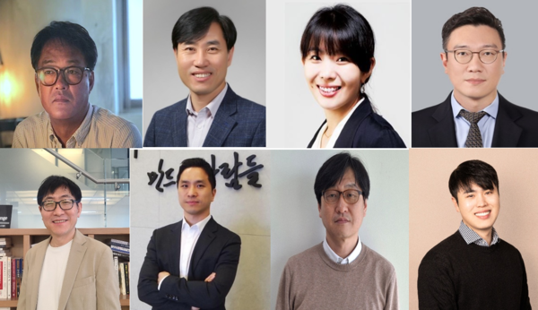 (좌측 왼쪽부터 시계방향으로) 스트레이트뉴스 박홍환 편집국장, 하태경 보험연수원장, 고란TV 고란 대표, 메리츠증권 이진우 리서치센터장,   ㈜케어닥 박재병 대표,  KB국민카드 AI데이터서비스부 이윤수 부장,  (주)인바디 W파트 총괄 이동은 상무,  삼성생명 AI추진팀 송기명 파트장. 각사 및 각 기관 제공.