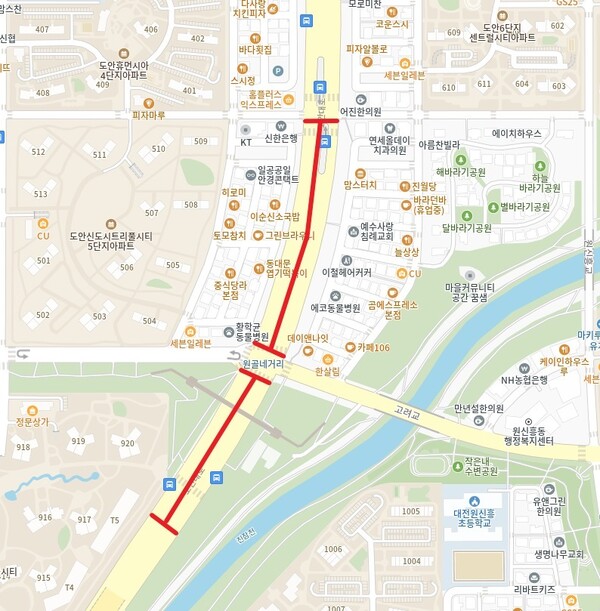 도안대로_트램공사-상대지하차도~도안5단지네거리. 대전시 제공.