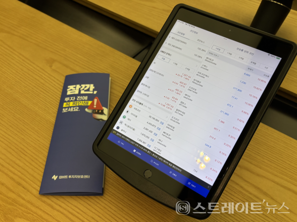 업비트 거래소 플랫폼에서 거래되는 종목들. 조성진 기자 촬영.