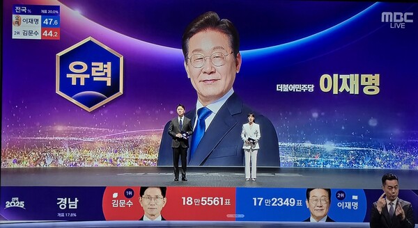 MBC 21대 대통령 선거 개표방송 캡처
