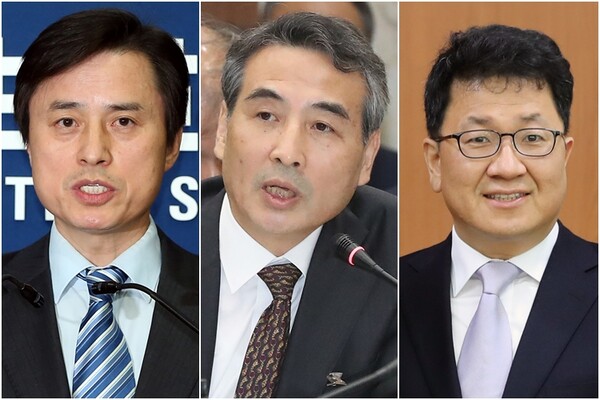 더불어민주당 '3대 특검법' 특별검사 후보자. 왼쪽부터 조은석 전 감사원장 직무대행, 민중기 전 서울중앙지방법원장, 이윤제 명지대 교수. 연합뉴스. 