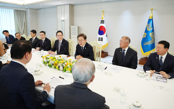 이재명 대통령이 13일 서울 용산 대통령실에서 경제계와 만난 모습. 사진=연합뉴스