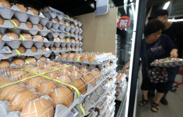 최근 가격이 급등한 계란을 구매하는 한 시민. 연합뉴스 제공.