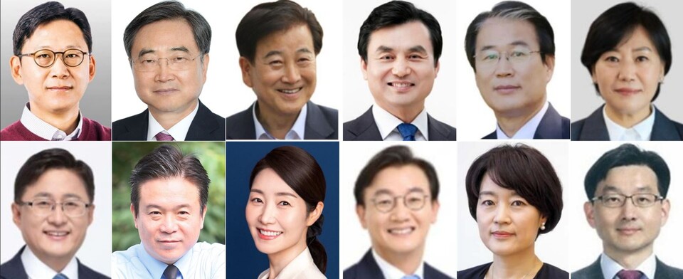 23일 발표된 이재명 정부 장관급 내각 인선 후보자 및 임명자. 윗줄 왼쪽부터 배경훈 과학기술정보통신부 장관 후보자, 조현 외교부 장관 후보자, 정동영 통일부 장관 후보자, 권오을 국가보훈부 장관 후보자, 유임된 송미령 농림축산식품부 장관. 아래줄 왼쪽부터 김성환 환경부 장관 후보자, 김영훈 고용노동부 장관 후보자, 강선우 여성가족부 장관 후보자, 전재수 해양수산부 장관 후보자, 한성숙 중소벤처기업부 장관 후보자, 국무조정실장에 임명된 윤창렬 LG글로벌 전략개발원장. 대통령실 제공