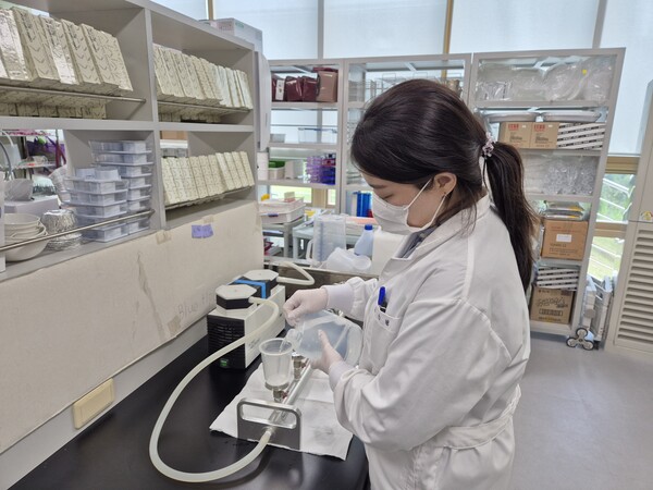 레지오넬라균 검체 전처리 실험 모습.사진/전남보건환경연구원