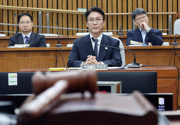 24일 서울 여의도 국회에서 열린 인사청문회에 참석한 김민석 국무총리 후보자. 연합뉴스. 