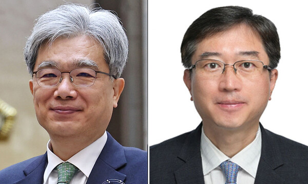 헌법재판소장 후보자 김상환 제주대 법학전문대학원 석좌교수(왼쪽), 헌법재판관 후보자 오영준 서울고등법원 부장판사. 연합뉴스.  