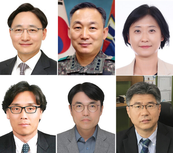 윗쪽 왼쪽부터 임광희 국세청장, 이두희 국방부 차관, 이스란 보건복지부 1차관. 아래 왼쪽부터 금한승 환경부 차관, 권창준 고용노동부 차관, 남동일 공정거래위원회 부위원장. 대통령실 제공. 