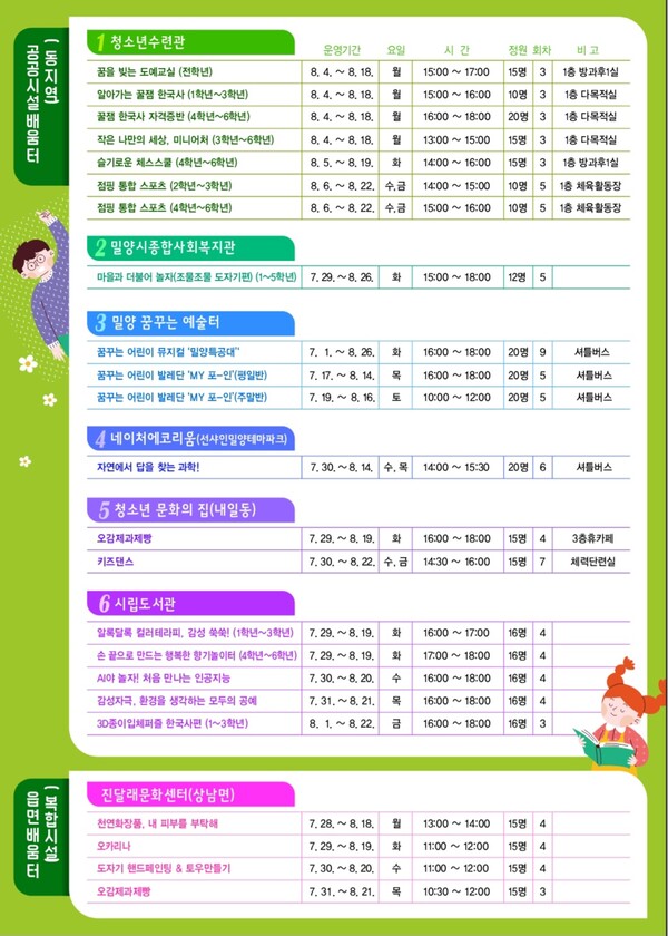 밀양형 아이키움 배움터 프로그램 안내문. ⓒ밀양시