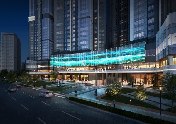 ◇'르엘 리버파크 센텀' 포디움 미디어 파사드. (이미지=롯데건설)